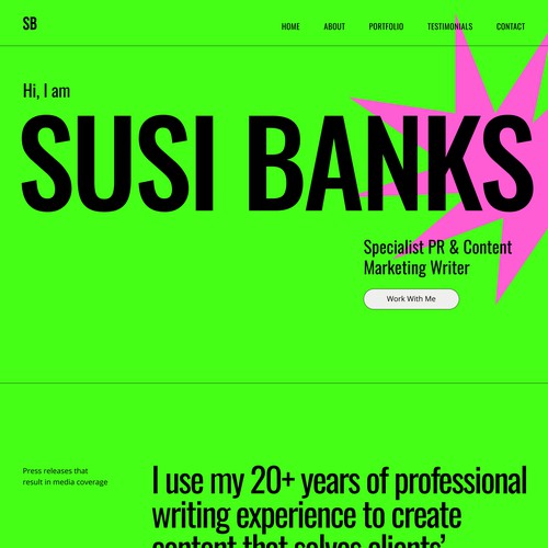 Trendy website for a specialist marketing writer and copy-editor