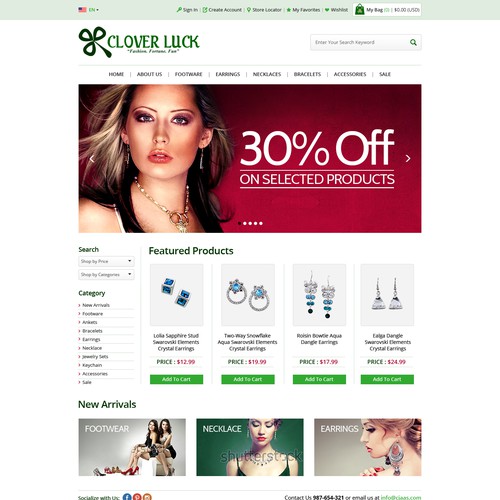 Homepage Design for Charm Jewelry and Accessories Store