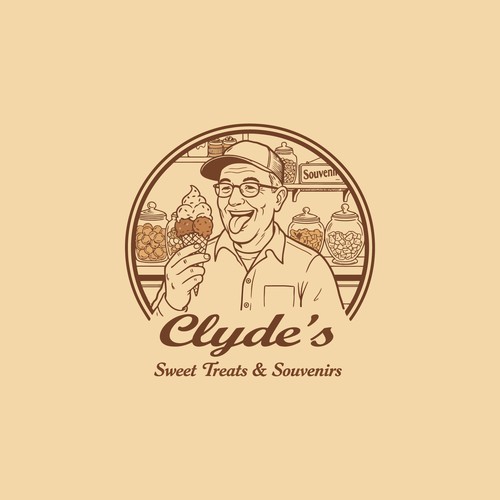 Whimsical Retro Logo Design for Clyde’s Sweet Treats & Souvenirs