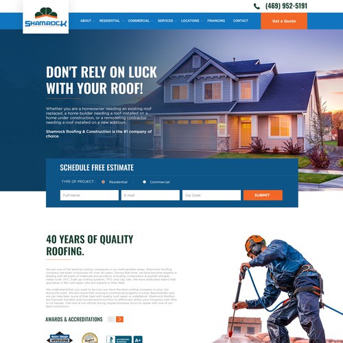 Homepage for Roof construction company