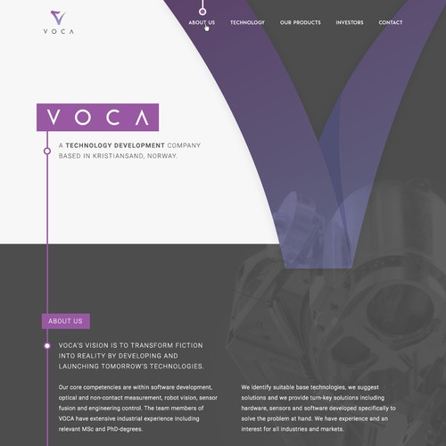 One page design for a technology development company