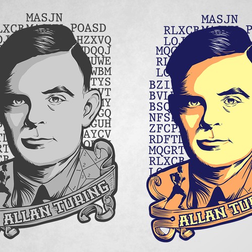 Create a bold design illustrating the heroic legacy of pioneer of computer science, Alan Turing.