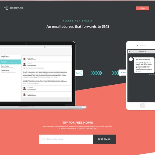 Landing page Design for Sendtext.me