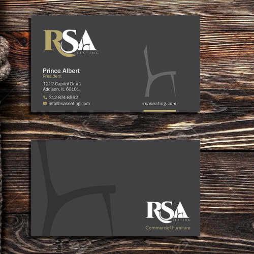 Create a luxurious business card for a commercial furniture supplier.