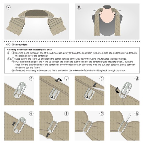 Infographic for a new scarf shaping and securing tool.
