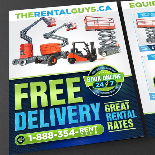 Direct mail brochure for online equipment rental company