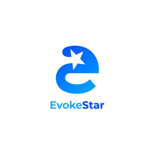 Negative space star in E logo Concept for EvokeStar