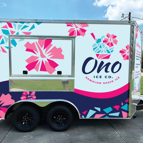 Vehicle wrap for new family food trailer serving Hawaiian Shave Ice