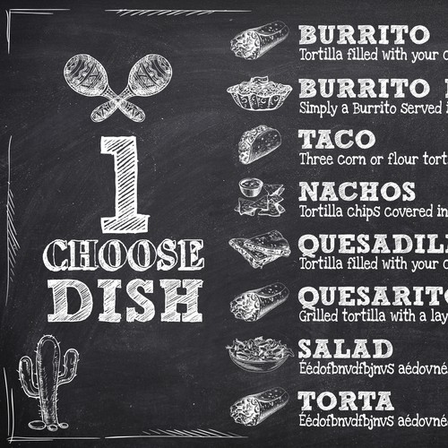 Menu for mexican restaurant