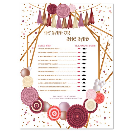 Bridal shower game card