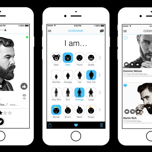 Design screens for a gay hook up app