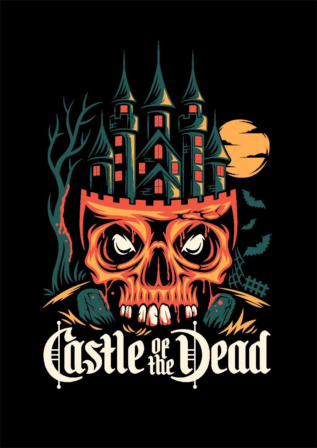 T-shirt design for a haunted attraction called Castle of the Dead