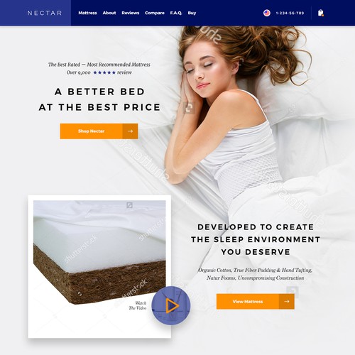 A landing page design for mattress product