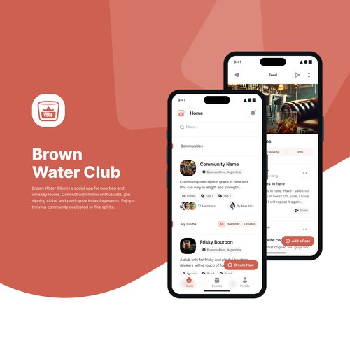 Bourbon Whiskey Social Club Mobile App Design