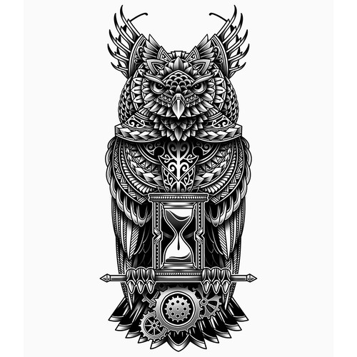 Tribal polynesian owl tattoo