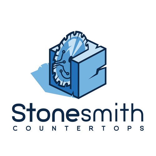 A logo for stone countertop manufacturer