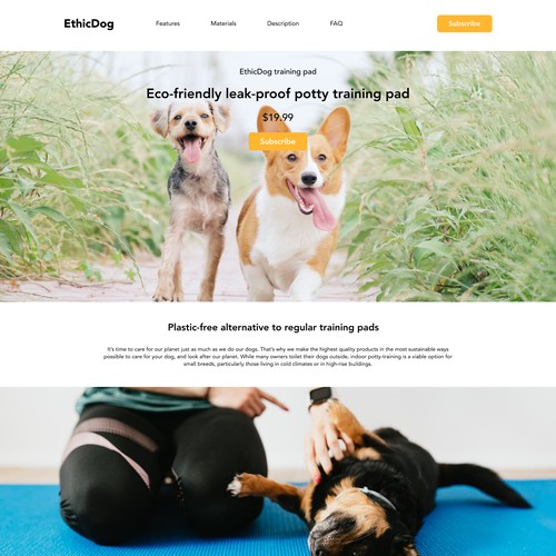 Landing page for eco-friendly dog product