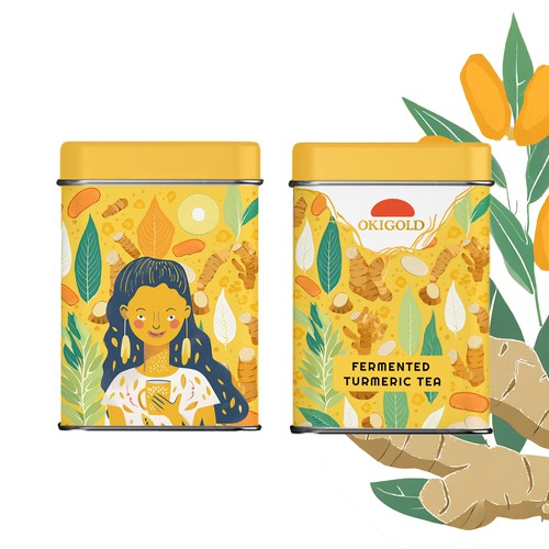 Vibrant and Wholesome: Okigold Fermented Turmeric Tea Packaging Design