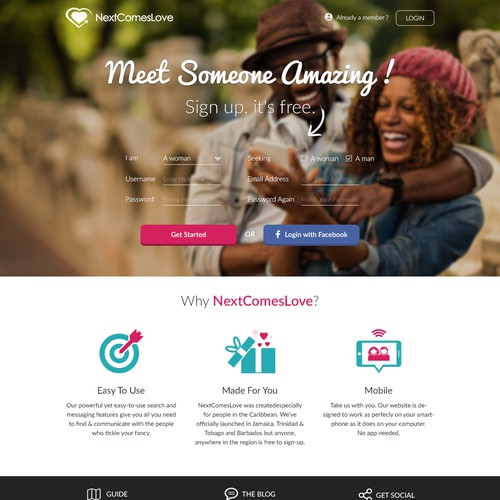Sign Up Landing Page for Nextcomeslove