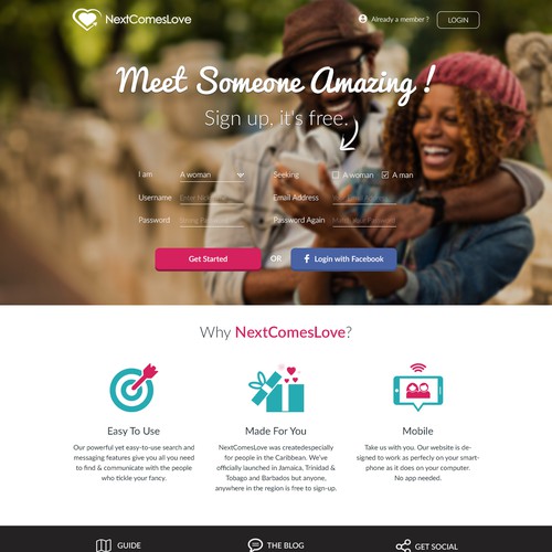 Sign Up Landing Page for Nextcomeslove