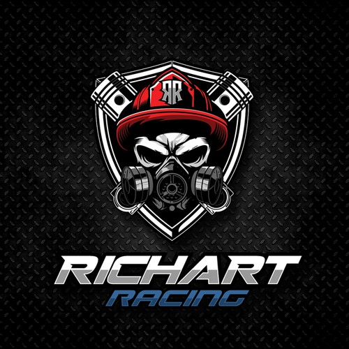 skull with gas mask and piston, with theme firefighter for RICHART RACING