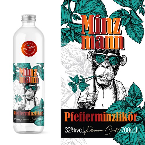 Label design for Minzmann mint liqueur