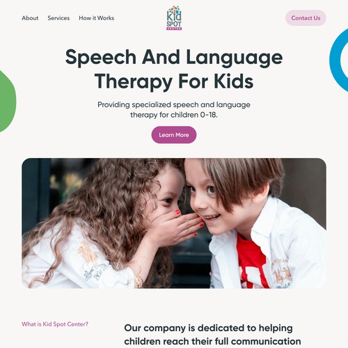 Homepage for a Child Speech Therapist Company