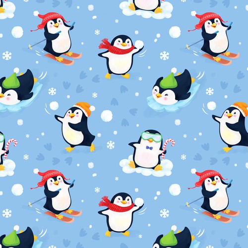  Penguins seamless pattern