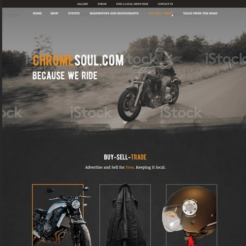 Home page for a motorcycle community website