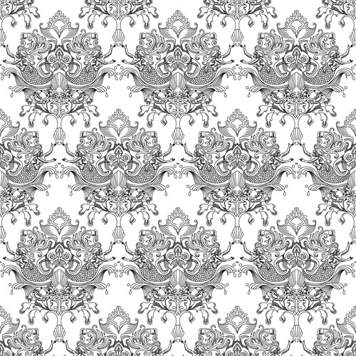 Mermaid Damask Wallpaper