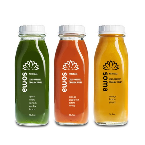 Help create and design a bottle label for a new juice company, Soma Naturals