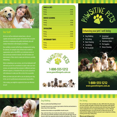 Help Pawsitive Pets with a new print or packaging design tri fold brochure