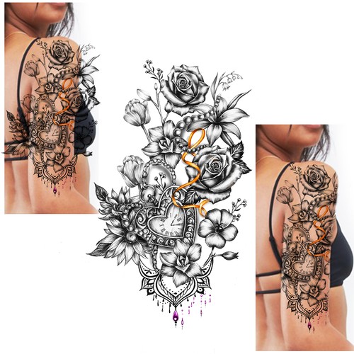 1/2 Sleeve Floral Tattoo Design