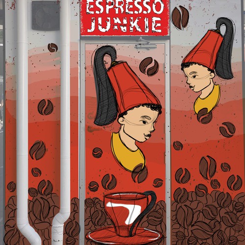 Mural illustration for a coffee kiosk