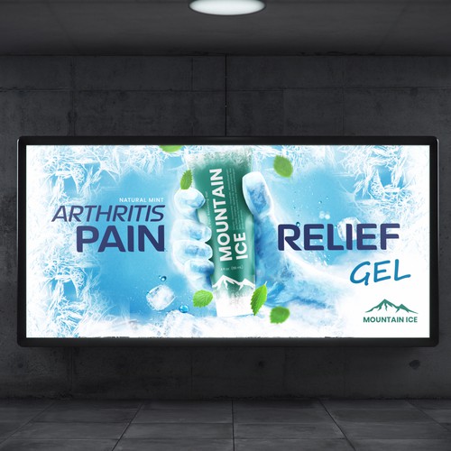 Advertising poster Mountain ice Pain relief gel