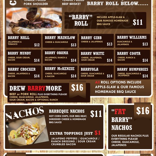 Smokin Barry's Food Truck need a Hot New Menu!!!!Are you hungry?????