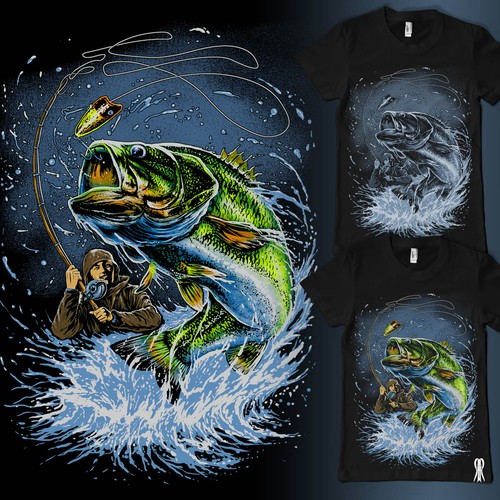 Shirtdesign: stunning fishing scene with trout or pike