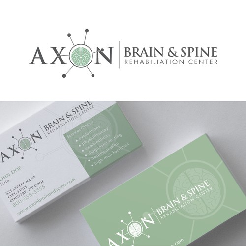 Create a captivating logo and business card for the leading brain andspine rehab center.