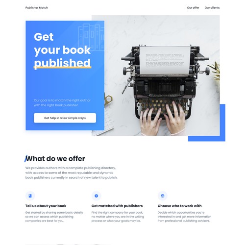 Clean, minimalist desktop landing page for the writers