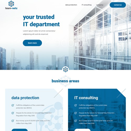 Wordpress theme design for "team-netz Consulting", an IT company, as a target group they address corporate customers and clinics.