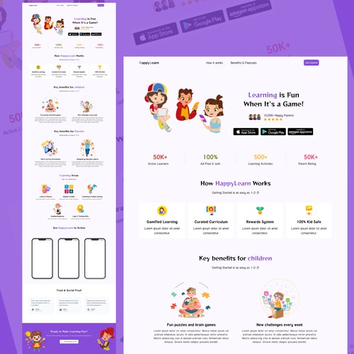 Landing Page Design for Children’s Learning Platform