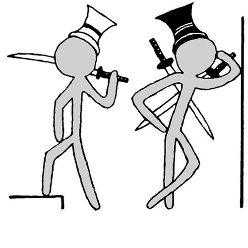 Stickmen fighting with katanas! Or maybe skeletons?