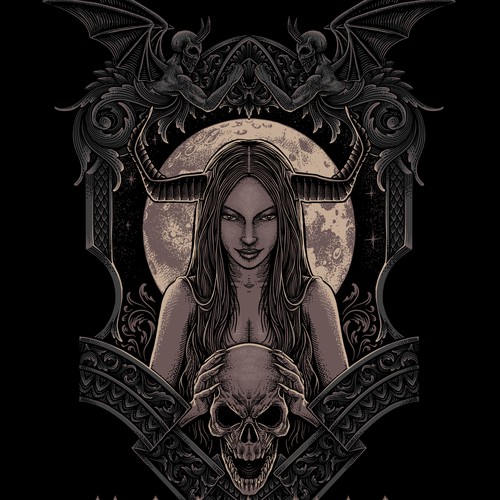 Engraving style, dark art, metal band