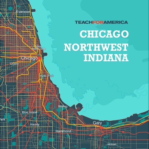  Focal art map for lobby at Teach For America Chicago-Northwest Indiana