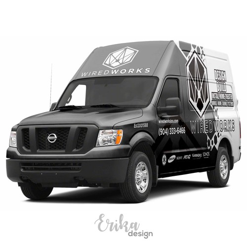 Matte Grey Custom Nissan 2500 High Top Electronics Company Wrap