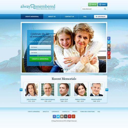 Design the winning homepage for Startup Alwaysremembered.com 