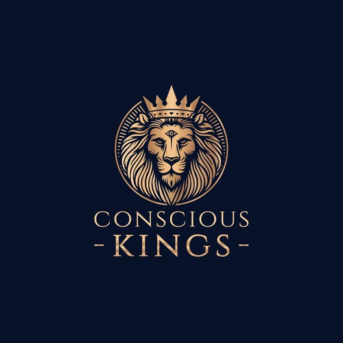 luxury lion logo with crown and third eye