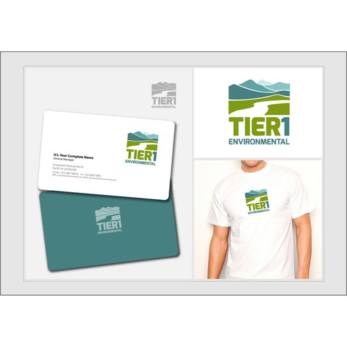 Create the next logo and business card for "Tier 1" or "Tier 1 Environmental"