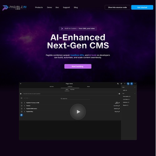 Landing page for a new AI-powered CMS