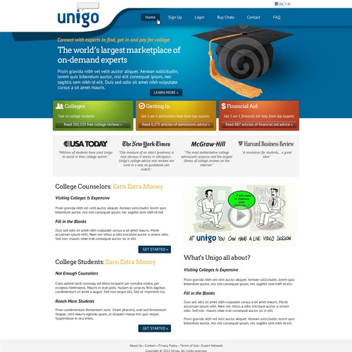 Homepage design for Unigo (Unigo.com)